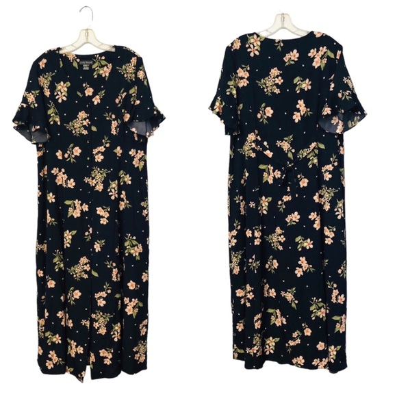 Jessica Howard Size 16 Maxi Dress Navy Blue Summer Floral Button Front - Picture 1 of 13